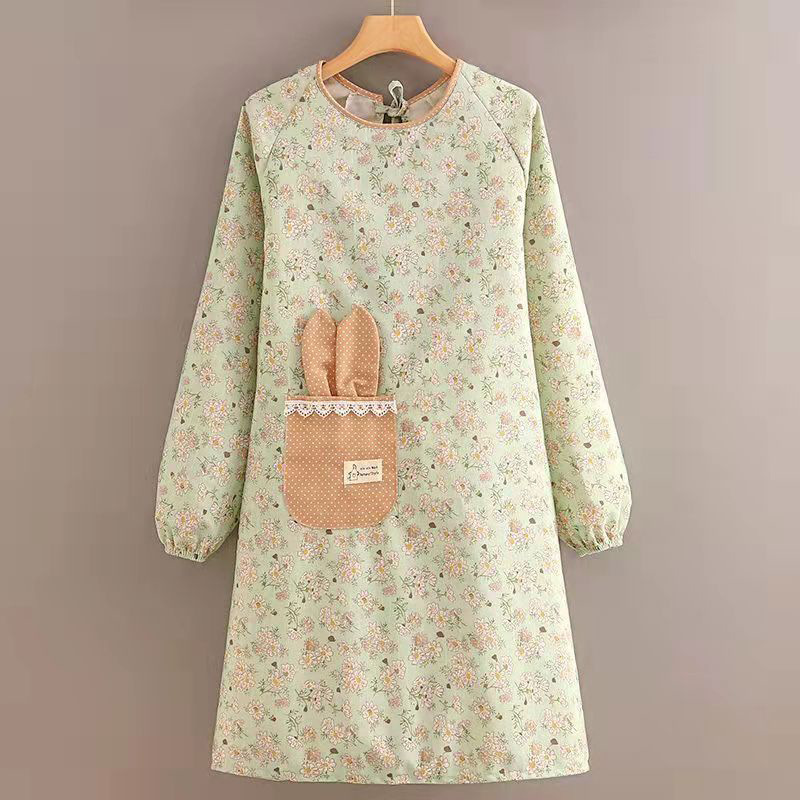 Picture of Long-sleeved Canvas Apron Women's Korean-style Household Kitchen Cooking Overalls Breathable Catering Overalls Anti-fouling Adult Apron