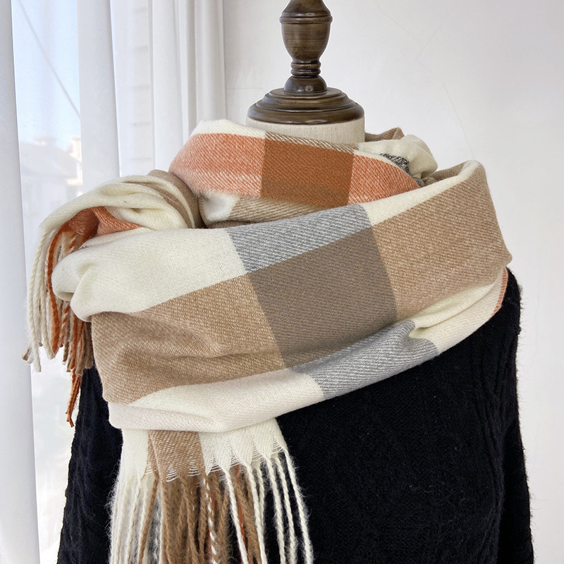Picture of Plaid Scarf for Women 2024 New Autumn and Winter Korean Style Fashion Imitation Cashmere Tassel Shawl Thickened Warm Scarf Wholesale