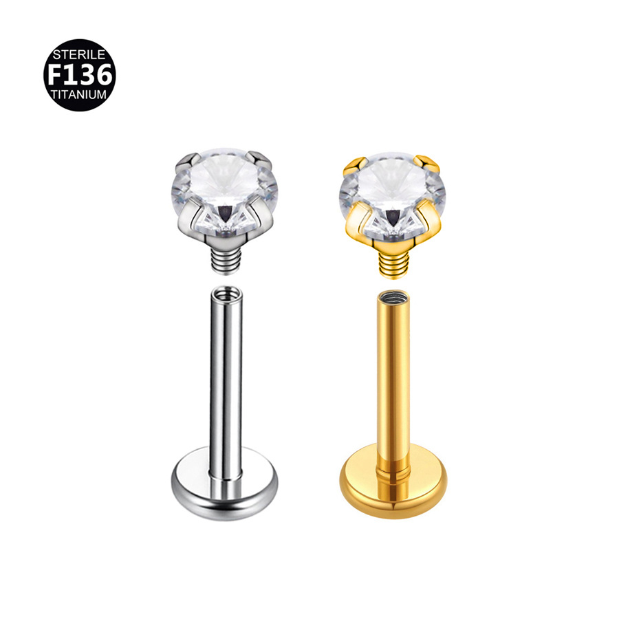 Picture of F136 Titanium Lip Nail Rod 3.0mm Base Inner Teeth Ear Bone Flat Bottom Rod G23 Titanium Alloy Human Puncture Jewelry Earrings