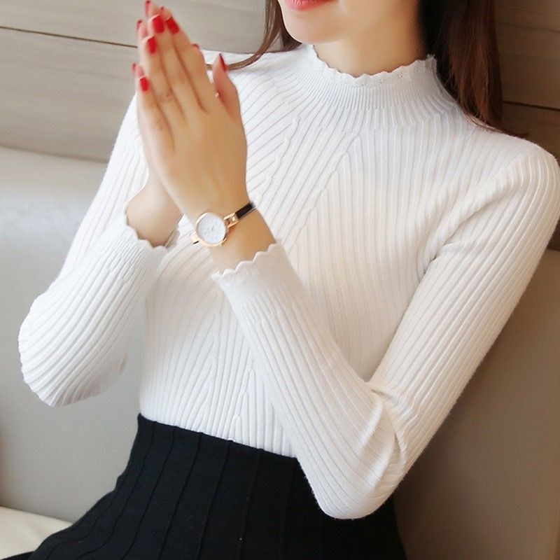 Picture of Petal half turtleneck sweater women's autumn and winter New long sleeve sweater plus size pullover slim Korean style all-match bottoming shirt