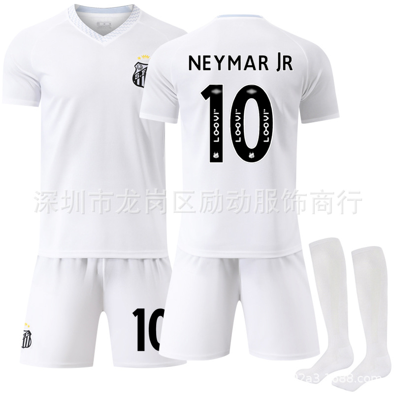 Picture of 2425 Sportswear No.10 Neymar Jersey White Brazilian League Away Stripes Santos Home Football Suit
