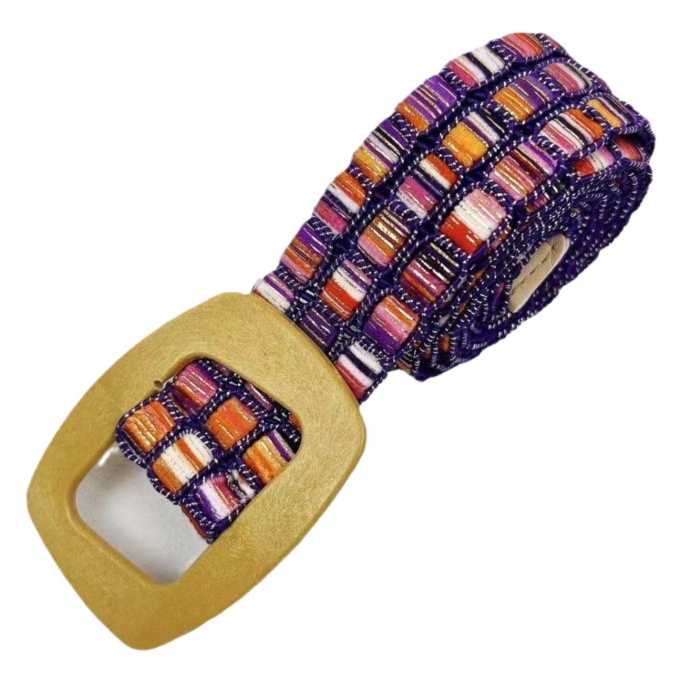 New Women's Straw Korean Style Simple Versatile Round Buckle Belt Cross-Border Cotton and Linen Elastic Elastic Dress Decorative Belt