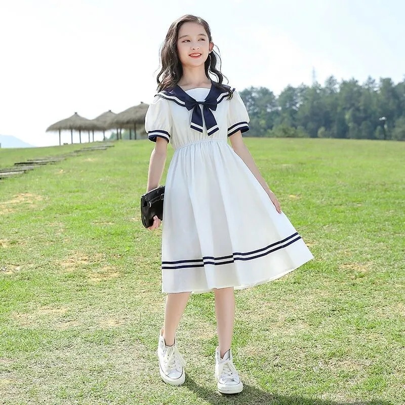 Girls' dress Summer New Style Children's Bubble Sleeve Bow Princess Dress Girls' Summer College Skirt