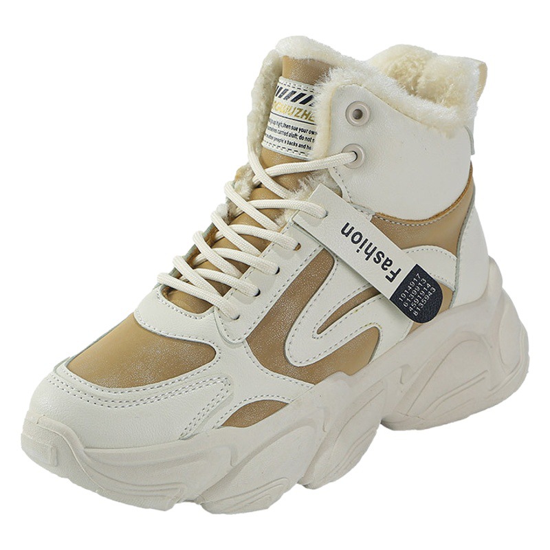 fleece-lined Torre Shoes Women's 2025 Winter New Korean Warm High-top sneaker Student Cotton Shoes Ins Fashionable Shoes A09
