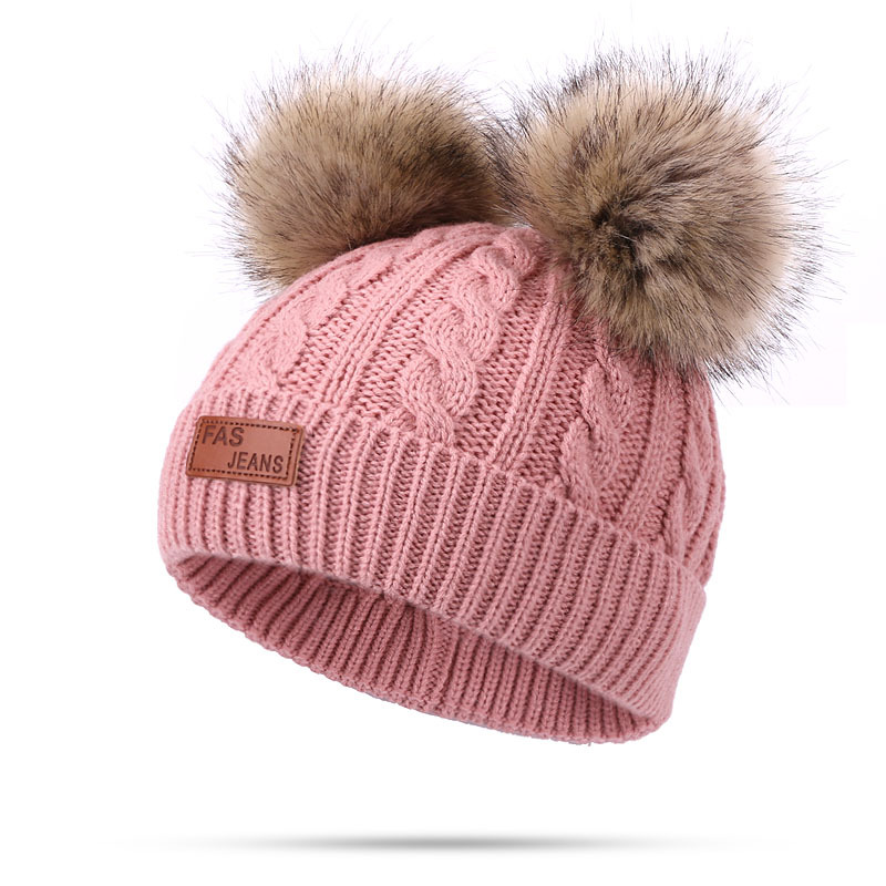 Picture of Winter Children's Neck Hat Two-Piece Pompom Baby Baby Knitted Hat Warm Wool Fleece-Lined Thickened Neck Set