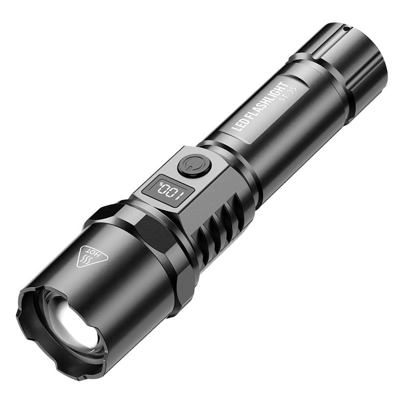 High-power flashlight Type-c portable charging outdoor long-range light telescopic focusing display white light cross-border power