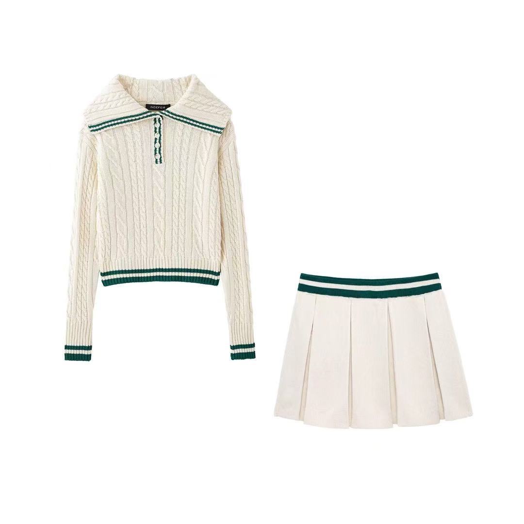 ZA cross-border women's wholesale lapel pullover sweater pleated skirt age reduction suit 6771048 6771047