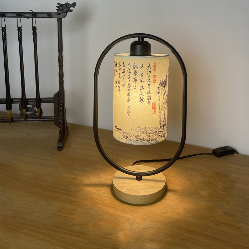 Chinese Zen Style Antique Calligraphy Table Lamp Bedside Lamp Retro Bedroom Decoration B&B Tea Room Night Light Cross-Border Exclusive Supply