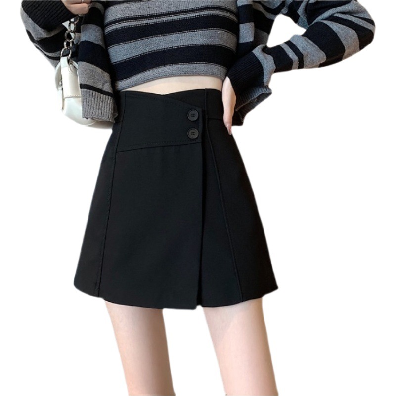 High-end Design Sense Niche Black A- line Small Instagram Loose Wide-leg Pants Waist Seal All-match Skirt