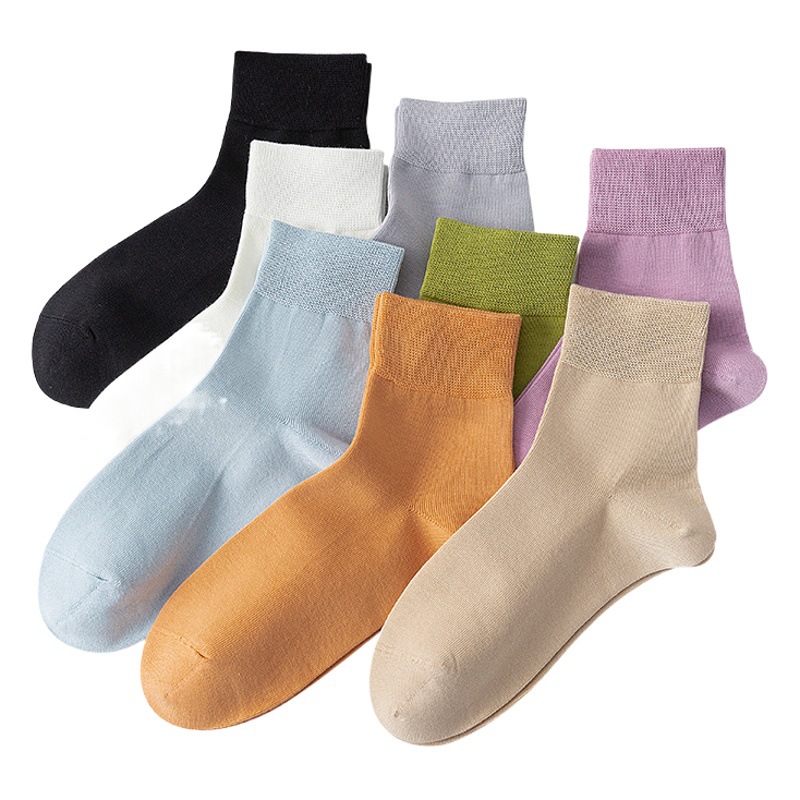 Socks for Women Spring and Summer Pure Cotton Mid-Calf Socks Solid Color Sweat-Absorbent and Deodorant Simple Thin Socks Boneless Cotton Women's Socks Wholesale