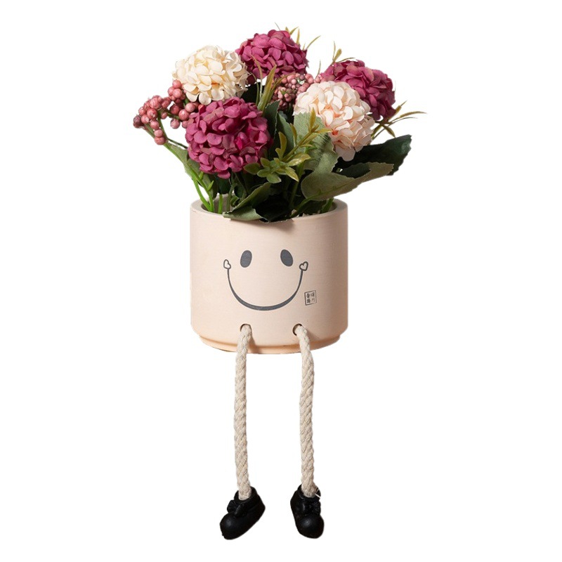 Picture of Creative Expression Hanging Feet Doll Ceramic Flower Pot Artificial Flower Potted Plant Green Plant Indoor Balcony Desktop Decoration Crafts
