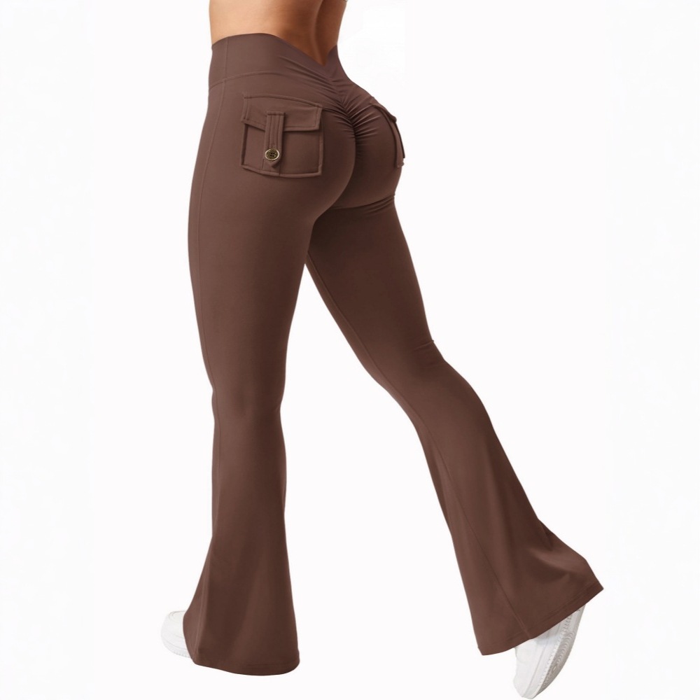 Yoga Cargo Style Peach Hip Pocket Flared Pants Sports Quick-Dry Tummy Control V-Shaped Sexy Long Pants