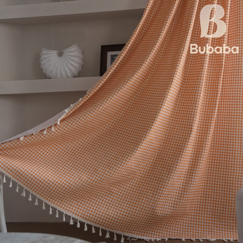 Picture of Flying cat cross-border new curtain plaid printed kitchen curtain beige tassel semi-shading decorative curtain factory wholesale