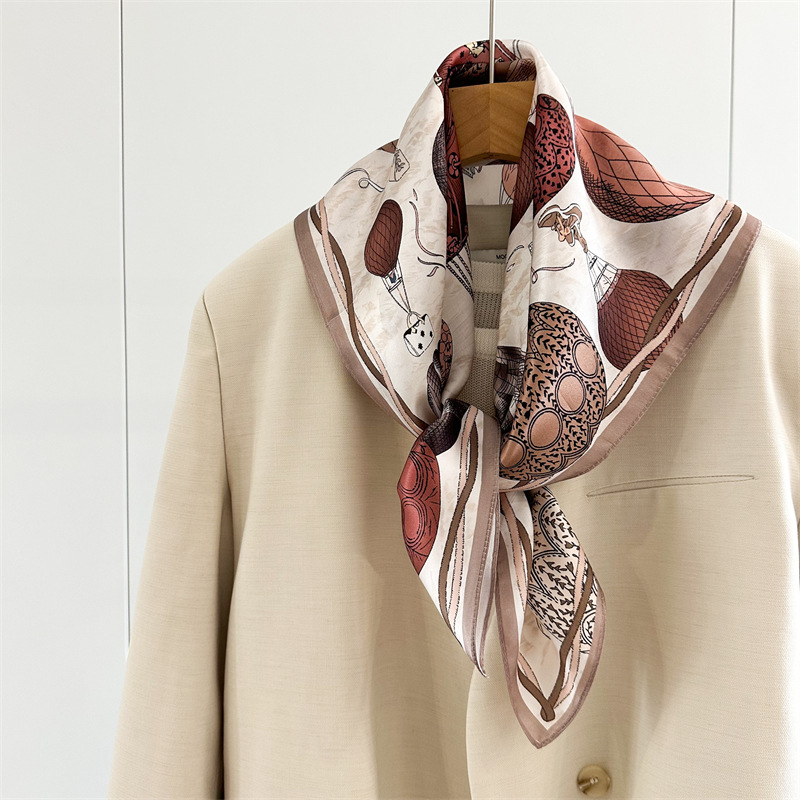 Picture of High-grade Silk Scarf Women's Spring Colorful Balloon Mulberry Silk Mid-square Scarf Elegant Light Luxury All-match Shawl Scarf