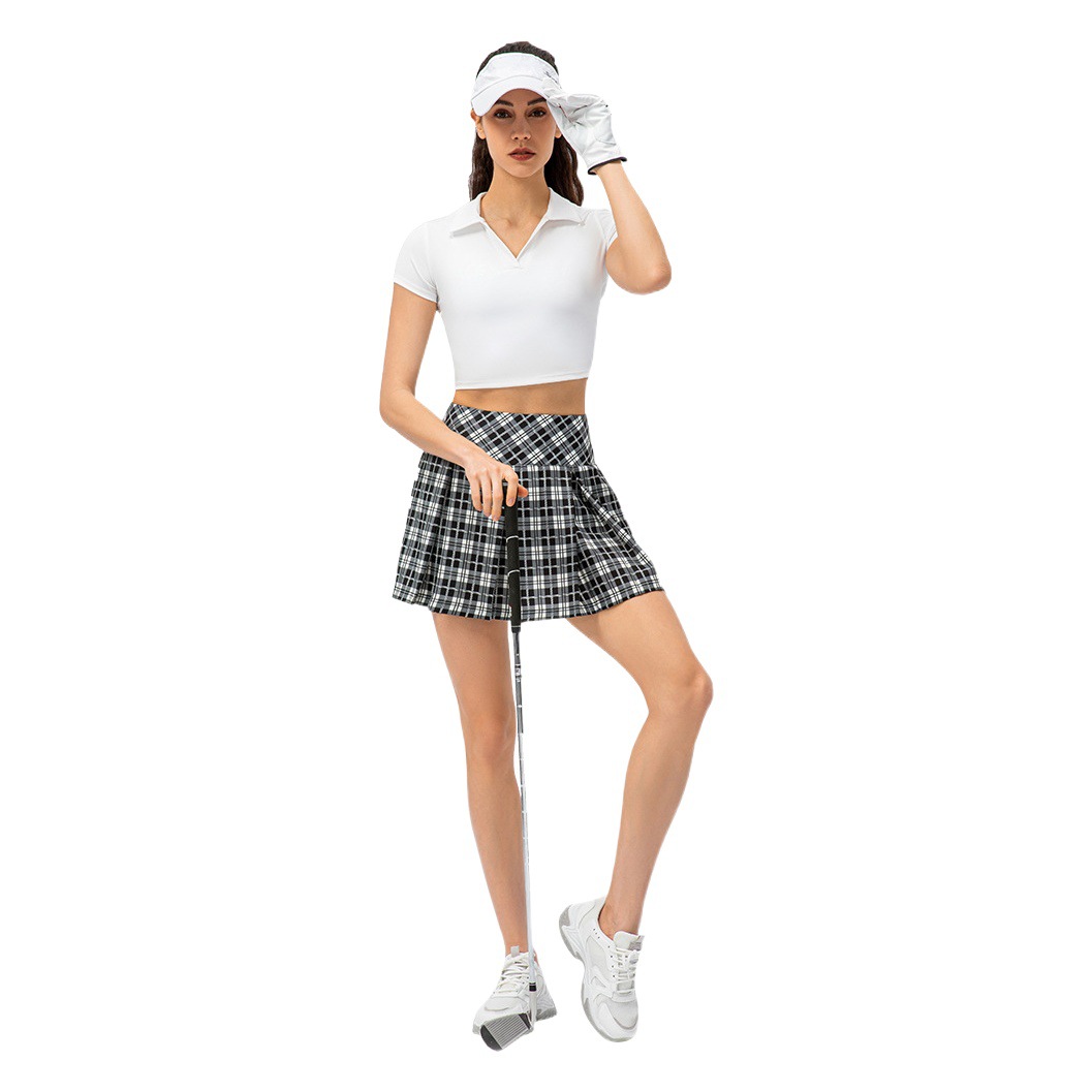 Spring and Summer Women's Plaid Sports Skirt Pleated Skirt Indoor Running Dance Anti-Exposure Skirt Pants Yoga Tennis Skirt 2242