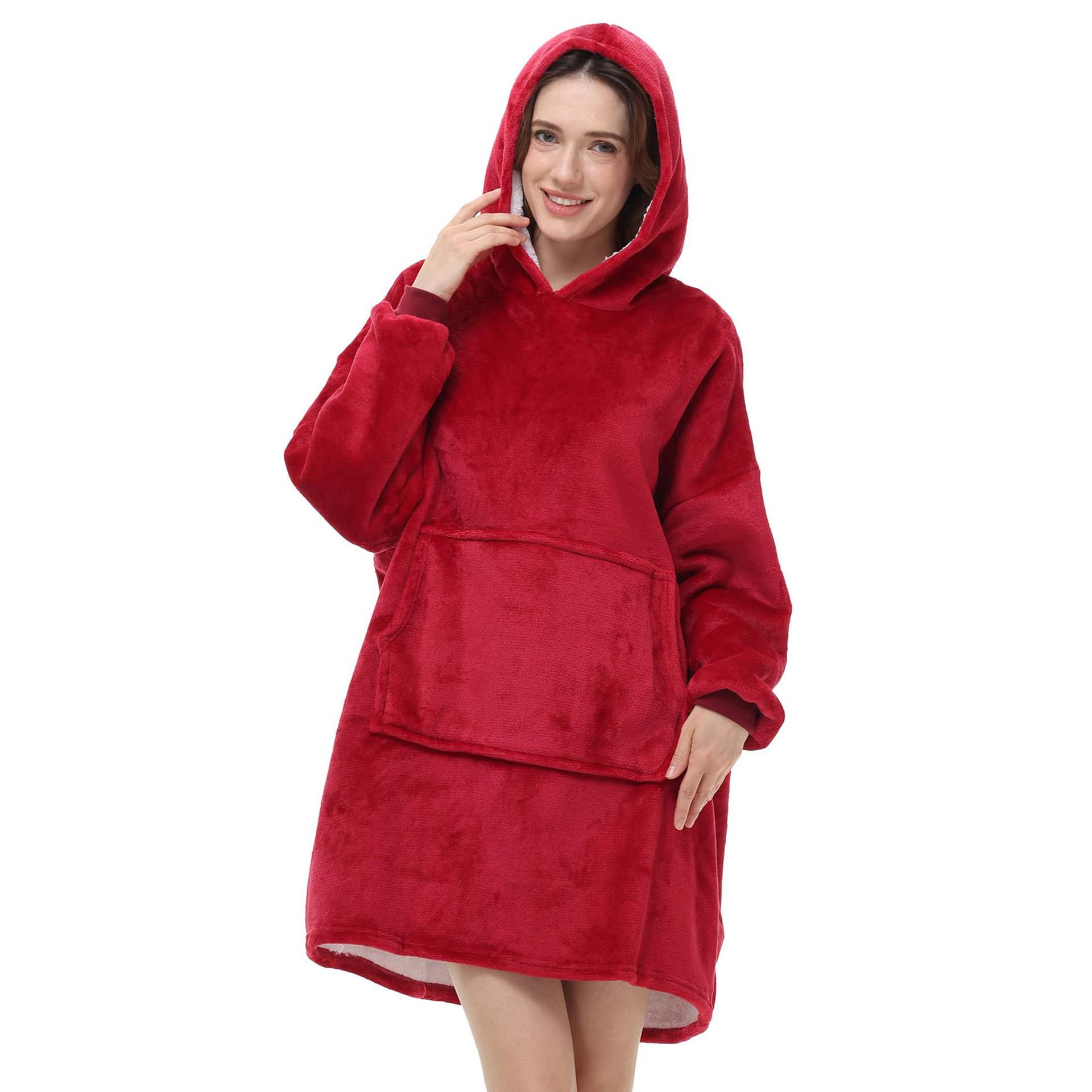 Hooded Sweatshirt Wearable Blanket for Men and Women Lazy Pullover Flannel Home Clothes Fleece Warm Nightgown Tv Blanket