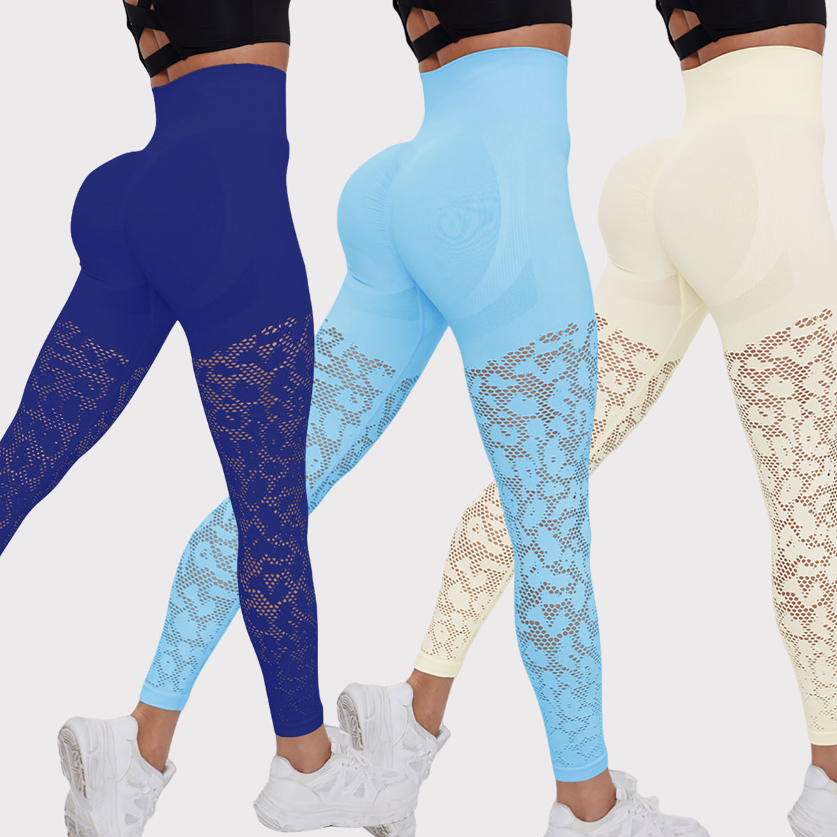 Double Hip New Women's Yoga Pants Seamless Mesh Summer Breathable Fitness High Elastic Seamless Naked Sports Pants