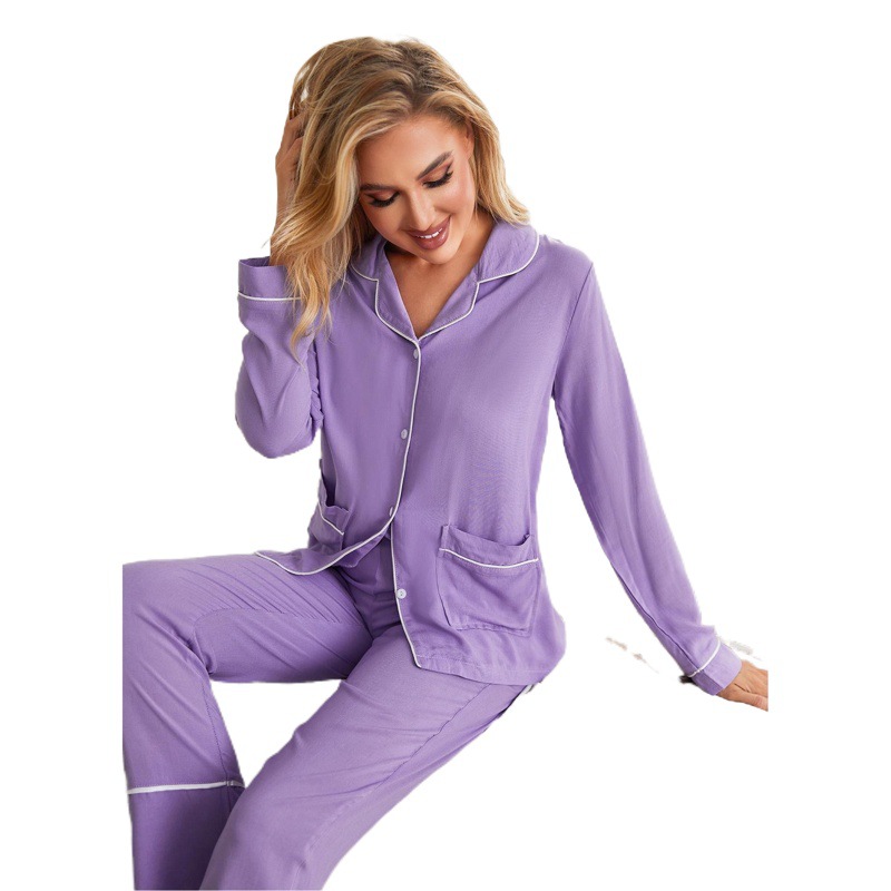 Foreign Trade Europe and the United States Cross-border Pajamas Women's Autumn and Winter Cardigan Long Sleeve Home Clothes Two-piece Amazon ebay Independent Station