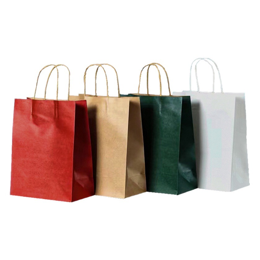 Brown Packing Paper Bag Handbag Takeaway Milk Tea Packaging Bag with Printed Colorful Logo Gift Bag Ready-Made Paper Bag Wholesale
