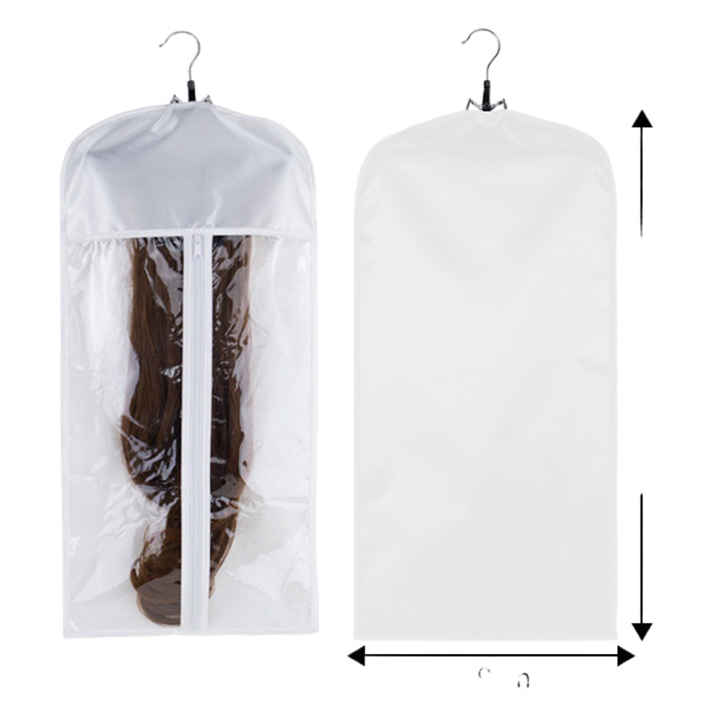 In stock with hook wig piece storage zipper bag soft silk rose red transparent waterproof hair extension storage bag