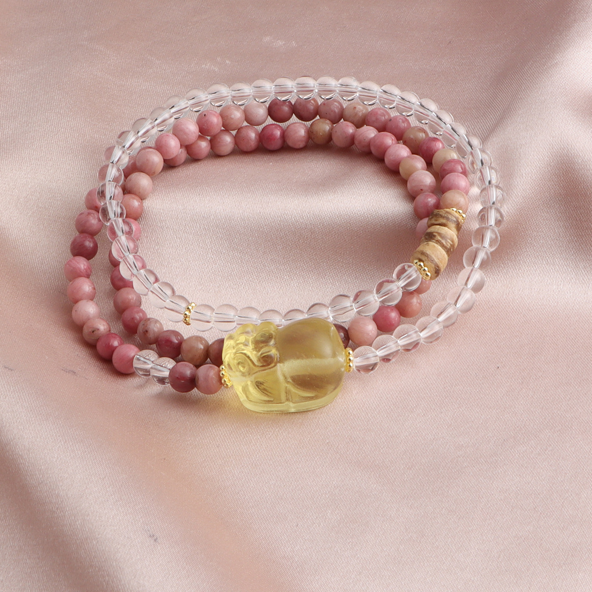 New Chinoiserie Bracelet Red Pattern White Crystal with Pixiu Double Circle Crystal Bracelet Fashionable Commuting Simple Dopamine National Style
