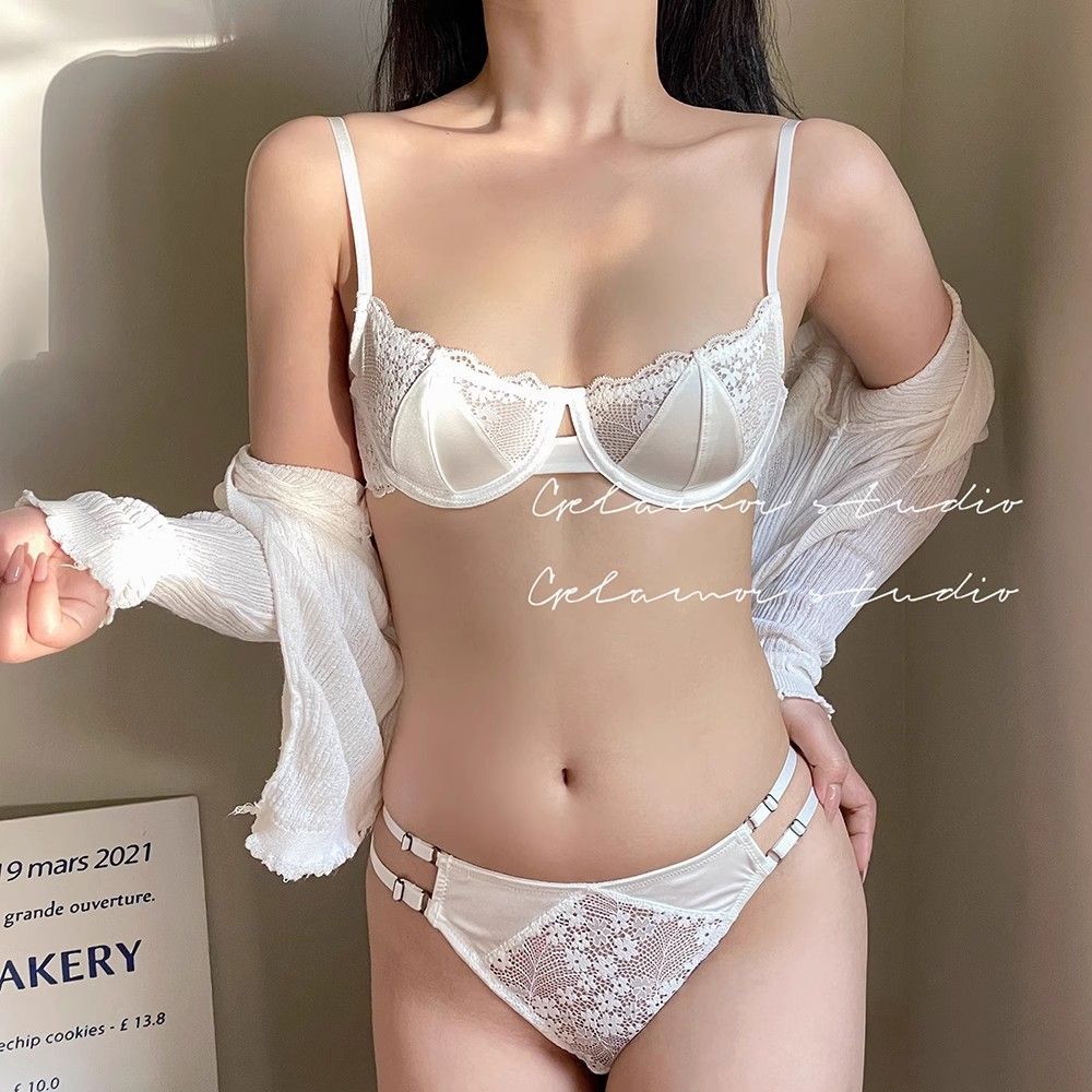 New style pure sexy lace underwear women's French ultra-thin bra with steel ring small chest support anti-sagging bra