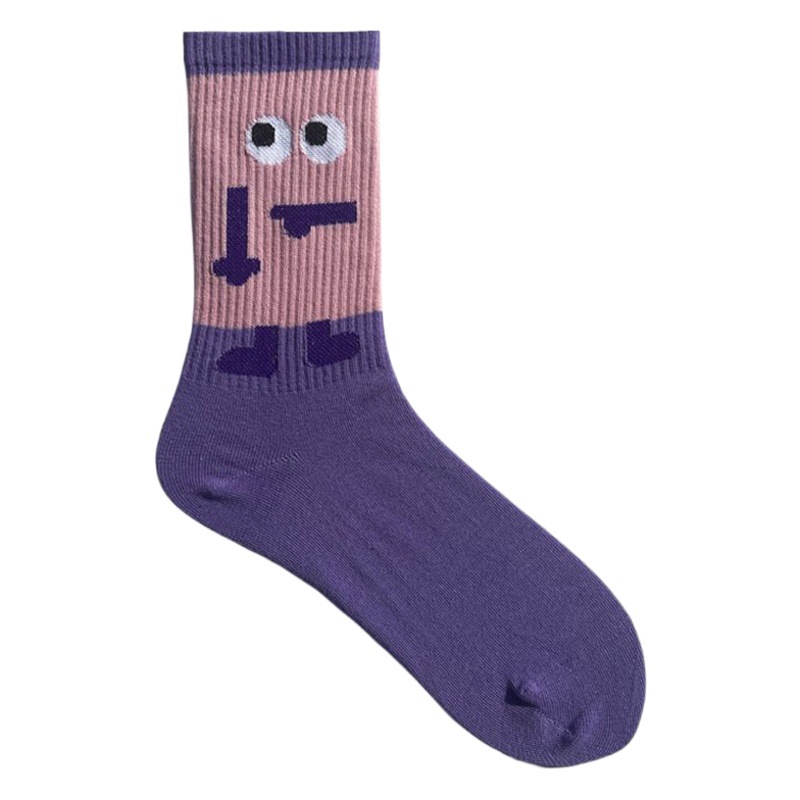 Socks Trendy Ins Popular Men's and Women's Mid-Calf Socks Cartoon Preppy Style European and American Street Purple Skateboard Long Cotton Socks Wholesale