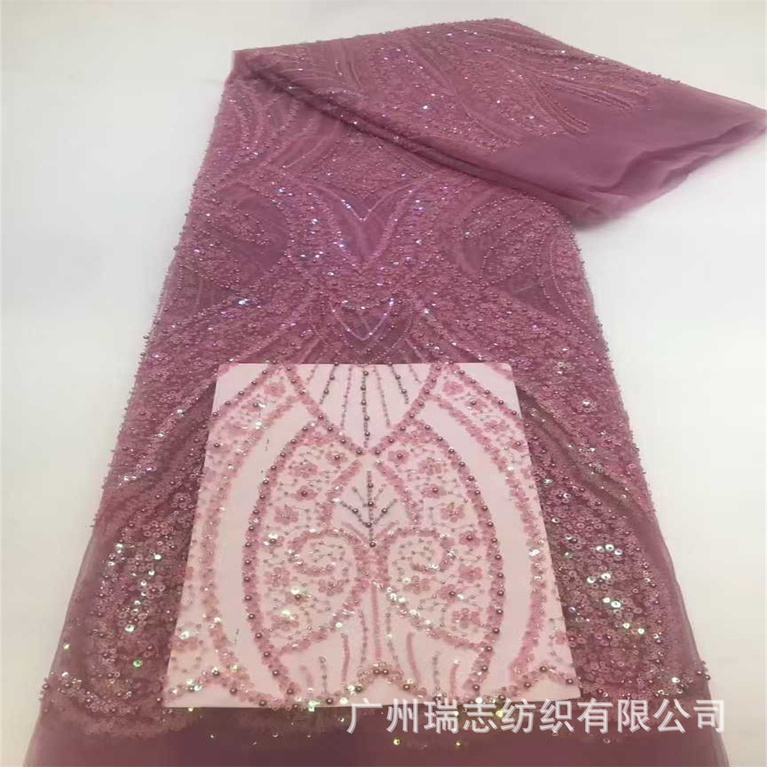 Picture of African sequins embroidered printed mesh wedding dress fabric African Sequins Lace Fabric