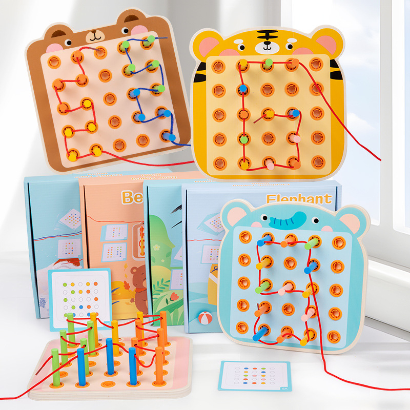 Cross-border New Wooden Early Childhood Education Children's Animal Crossing Rope and Stick Game Exercise Hand-eye Coordination Educational Toys