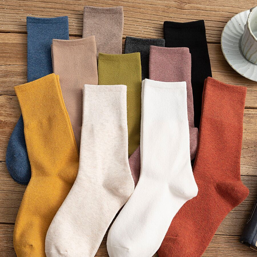 Zhuji Hosiery Socks Women's Mid-barrel Autumn and Winter Stacks Japanese Mid-barrel Socks Women's Solid Color Pin Socks Fashionable Socks