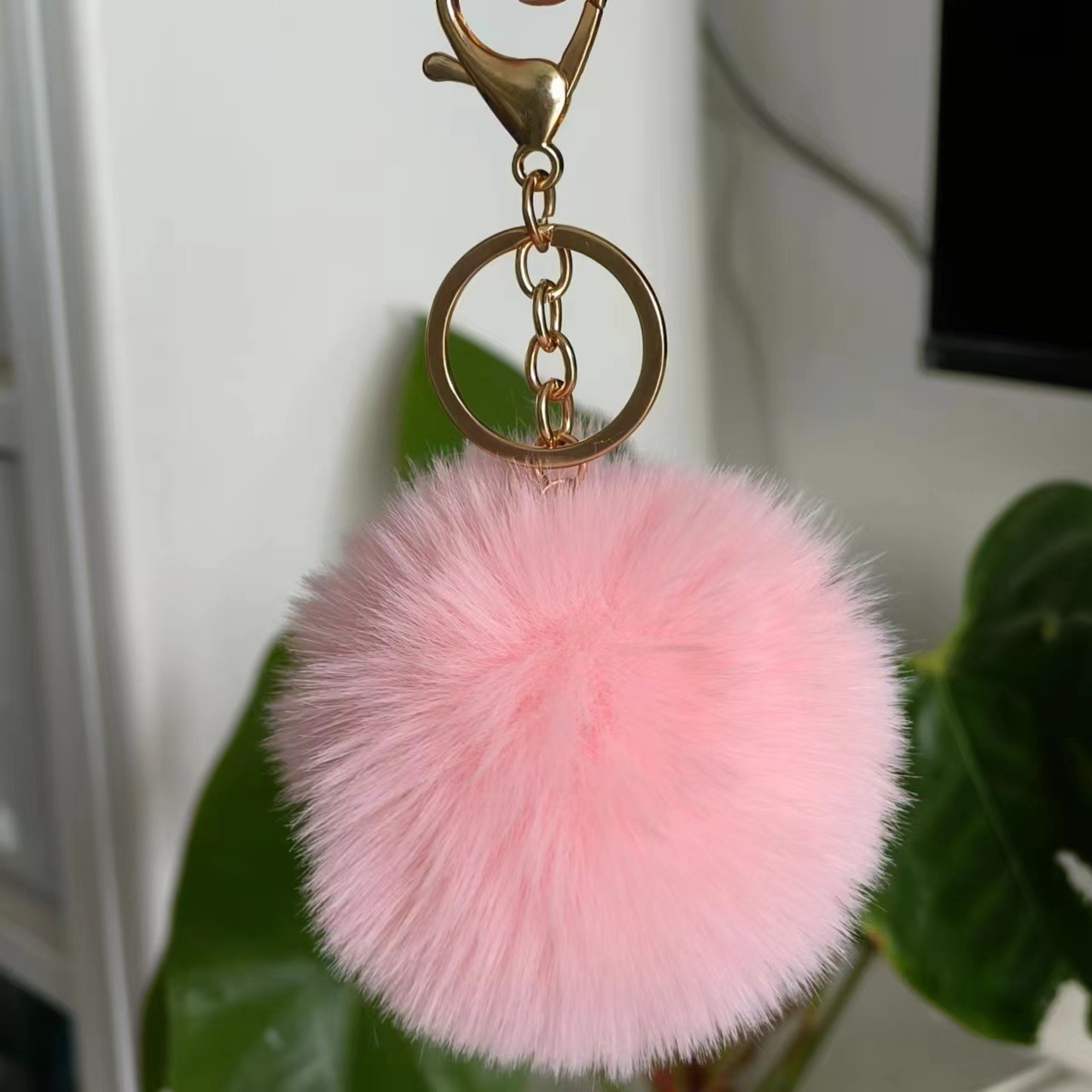 Picture of Spot 8cm imitation rex rabbit fur ball key chain net red fur ball doll bag pendant gift schoolbag girl heart