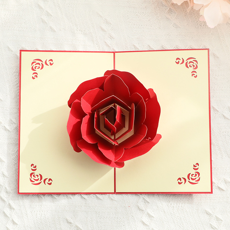 Picture of Valentine's Day 3d Greeting Card Ritual Way Big Rose Small Card Wedding Creative Handmade Paper Carving Message Greeting Card