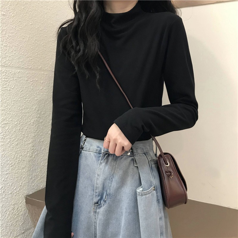 Picture of Velvet Mock Collar Base Shirt Women's Inner Wear Autumn and Winter Inner Wear New Long Sleeve T-Shirt Slim Warm Top Wear