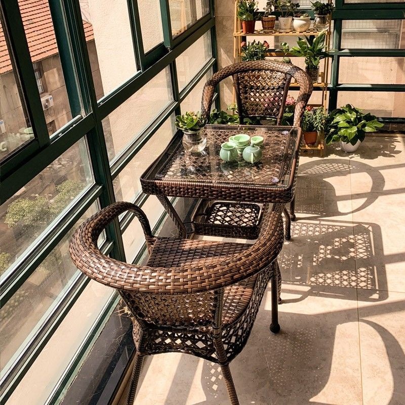 Balcony Small Table and Chair Rattan Chair Three-piece Set Casual Tea Table and Chair Courtyard Rattan Chair Outdoor Rattan Outdoor Table and Chairs
