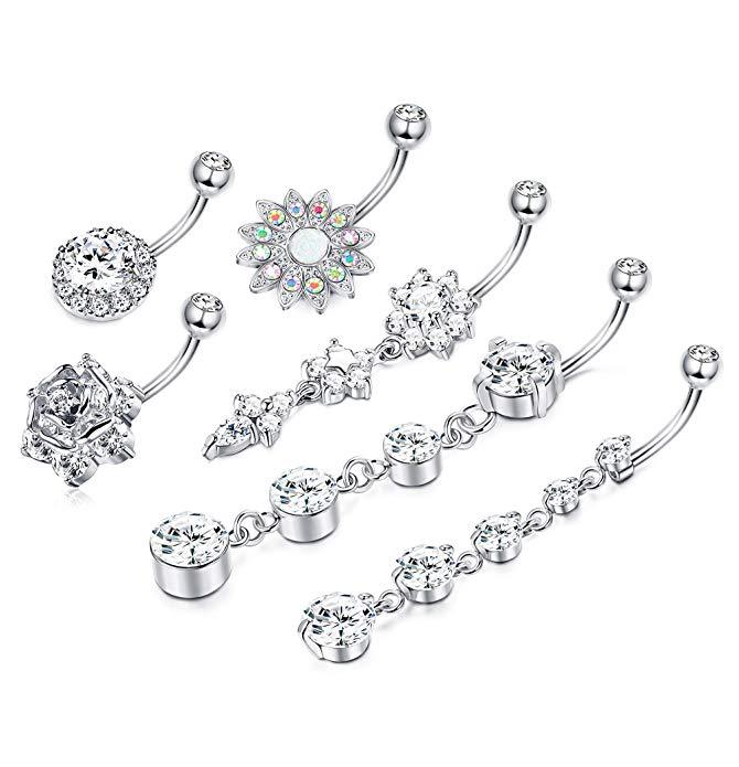Picture of Amazon Explosions 6-piece Stainless Steel Zircon Silver Belly Button Ring Set Body Puncture Jewelry Wholesale