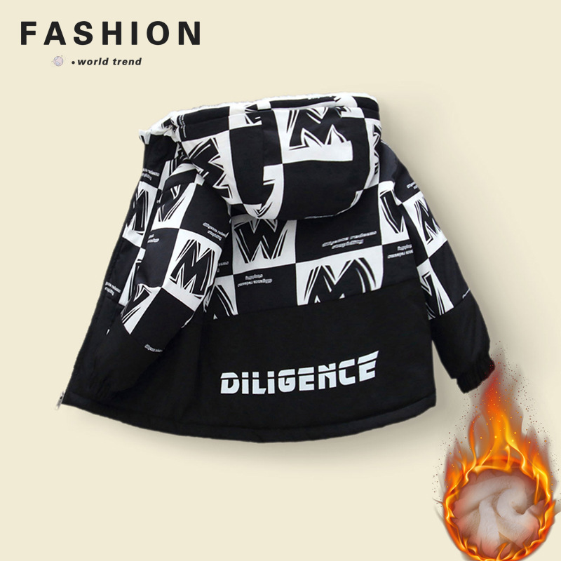 2025 Children's Clothing Boys' Velvet Jackets for Men and Women New Printed Trendy Brand Hooded Thickeneded Warm Trendy Tops Trendy