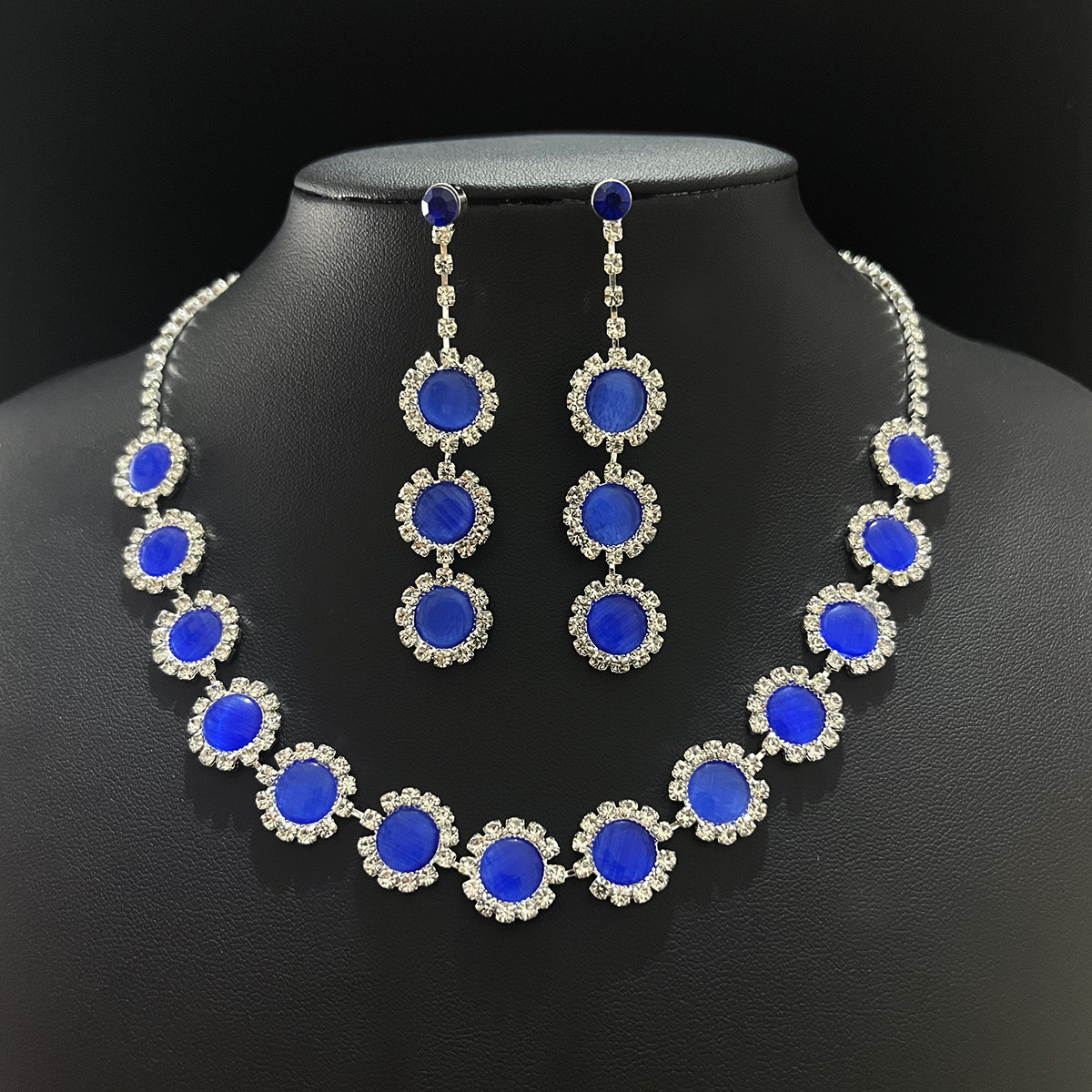 Bridal jewelry opal earrings necklace suit inlaid gemstone simple temperament necklace geometric jewelry 2 pieces