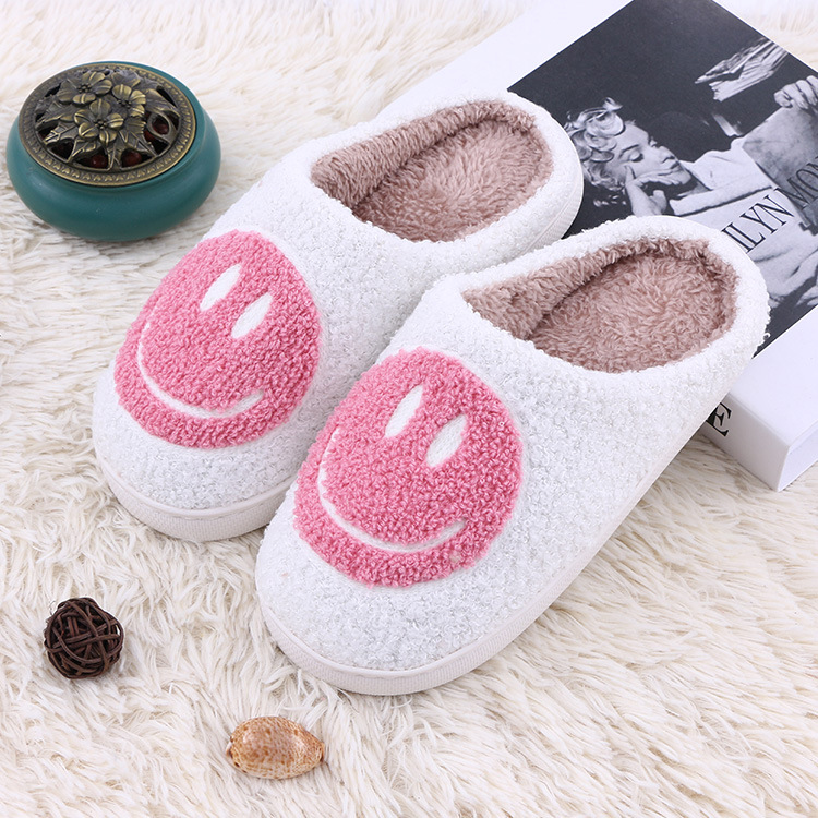 Warm Smiley Plush Slippers Home Cotton Slippers Autumn and Winter Thick Bottom Non-slip Plush Slippers Cross-border Exclusive