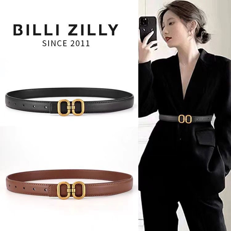 Genuine Leather Women's Belt Double Ring Buckle Simple Joker Women's Retro Belt with Denim Pants Skirt Casual Pants Belt Wholesale