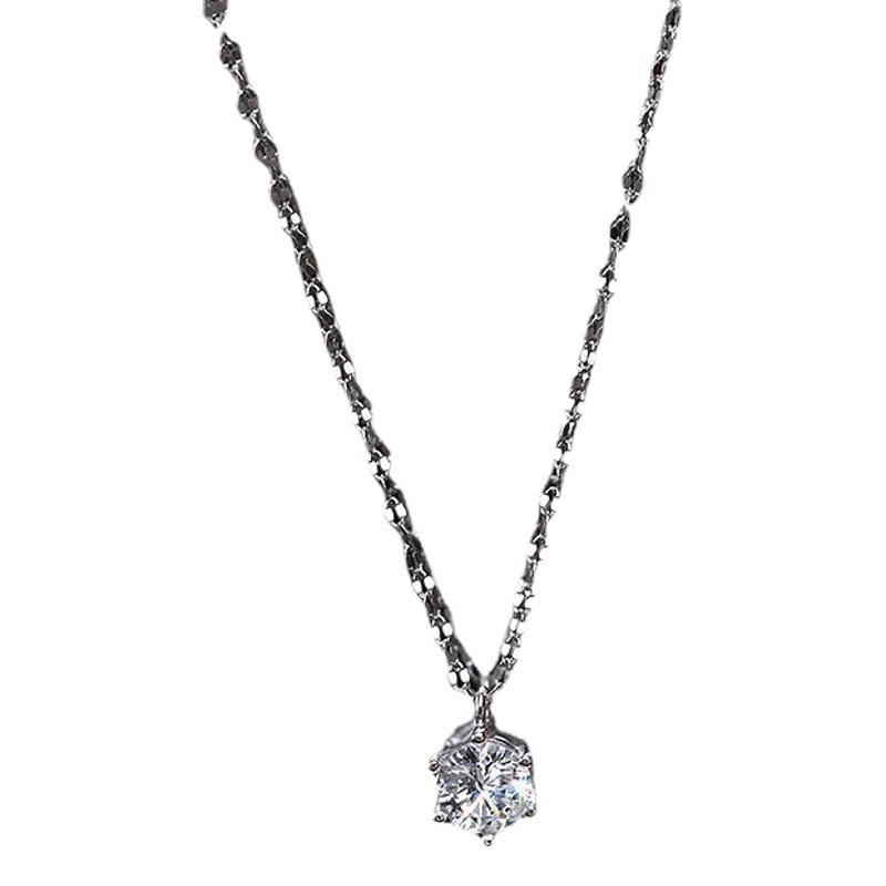 Single Diamond Necklace Light Luxury Niche Design Pendant Women Korean and Japanese Simple Temperament Pure Silver Clavicle Chain 2022 New Model