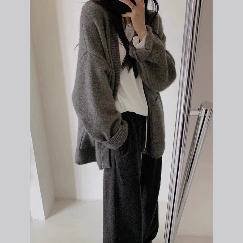 Picture of Cross-border Lazy Style Grey Sweater Cardigan Coat Women's Autumn and Winter New High-end Sense Loose Knitted Top
