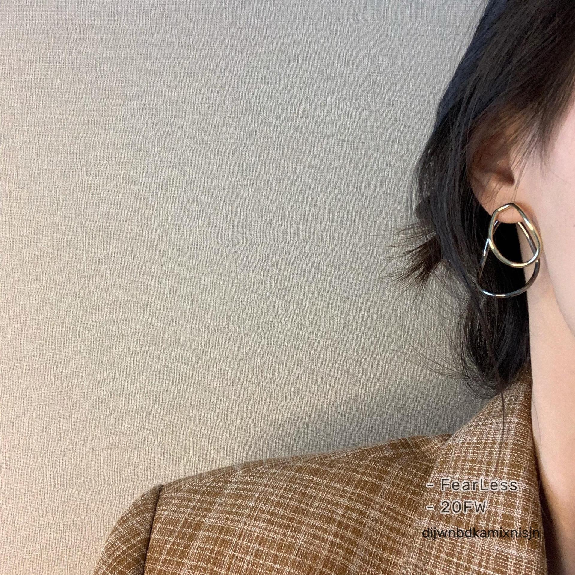 Exaggerated Geometric Irregular Earrings Women's Korean-style Fashion Distinctive 925 Silver Needle Hollow-out Back-hanging Earrings Trendy Earrings