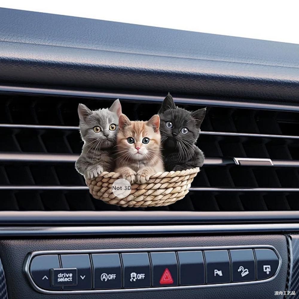Cross-border pet three kittens 2D flat acrylic car air outlet clip-on car aroma diffuser