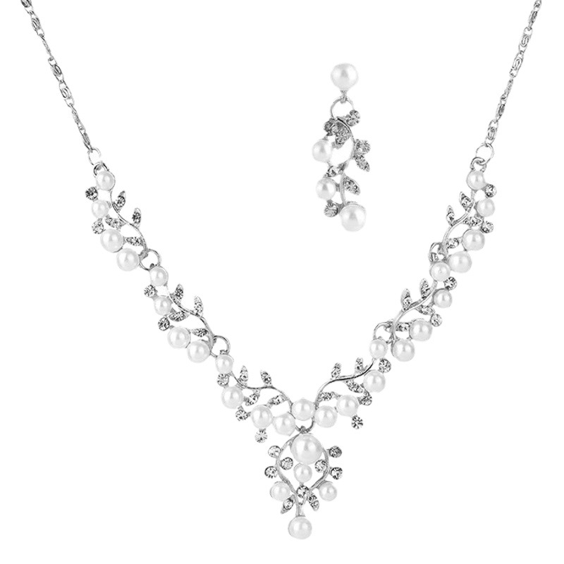 Clavicle Female Bride Necklace Earrings Two-piece Set Rhinestone Korean Simple All-match Wedding Dress Accessories N5106