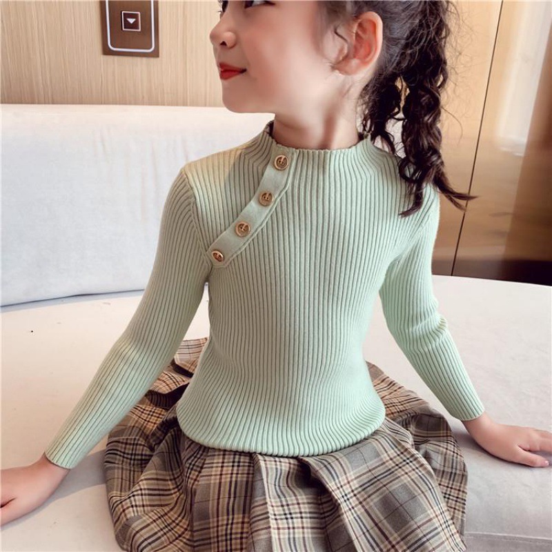 Picture of [in stock] girls' semi-high collar bottoming shirt autumn new children's sweater baby solid color all-match little girl