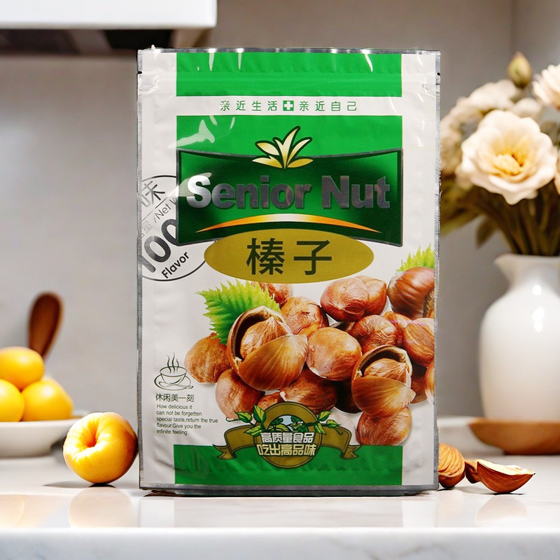 Hazelnut packaging bag with mountain chestnut tip pole chestnut self-sealing aluminum foil transparent shelled hazelnut kernel 500g per catty