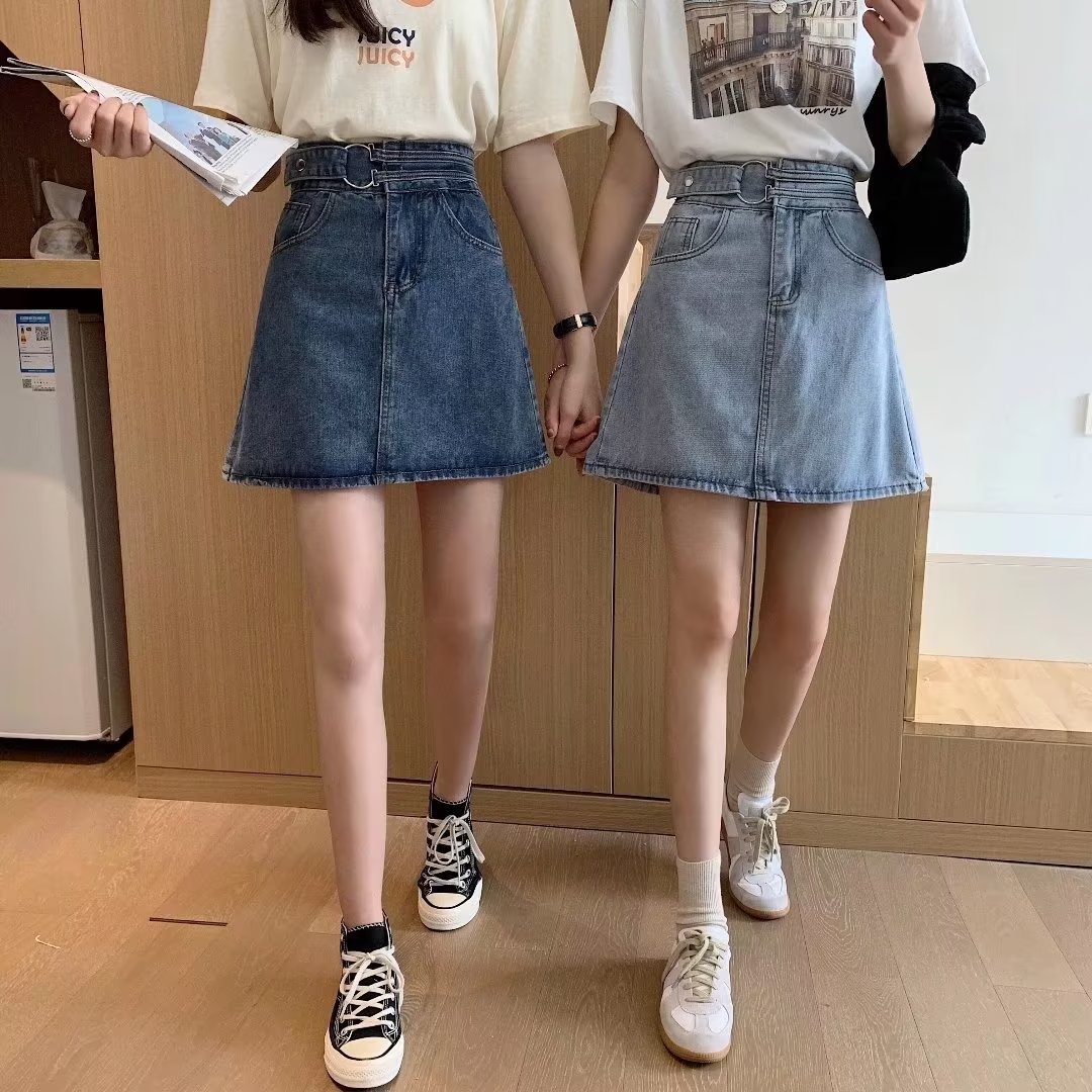 Picture of Summer Korean Style New High Waist Slimming Hip A- Line Short Skirt Female Student Design Sense Closing Hip Denim Half Skirt