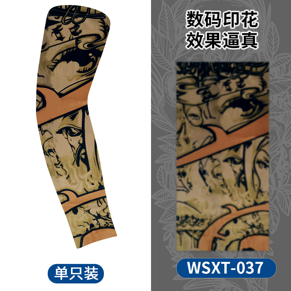 Picture of Summer Riding Sunscreen Tattoo Sleeve Simulation Tattoo Quick-drying Arm Protector Outdoor Sports Sunshade Breathable High Elastic Ice Sleeve