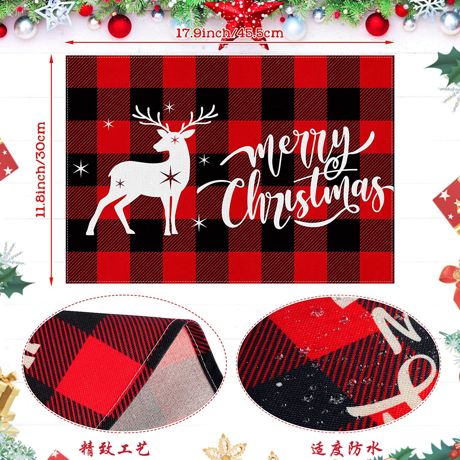 Picture of Christmas Placemat Scandinavian Style English Letter Napkin Western Restaurant Tablecloth Single Layer Linen Insulation Mat Table Mat