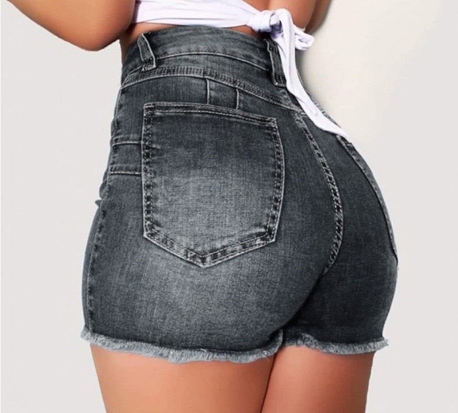 Picture of Amazon Aliexpress Independent Site Popular European and American Foreign Trade Elastic Slim Fit Ripped Tassel Denim Shorts for Women